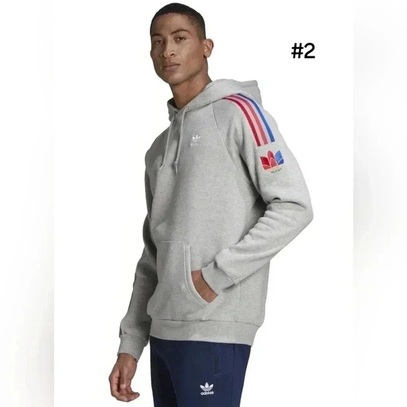 ADIDAS Hoodie, Gray, 3D trefoil, 3 stripe, front pocket, mens size XLG - Picture 1 of 2